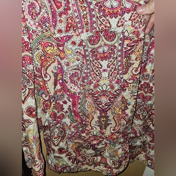 Chico's Paisley Linen Drape Open Front Jacket Size 2 - Picture 3 of 6